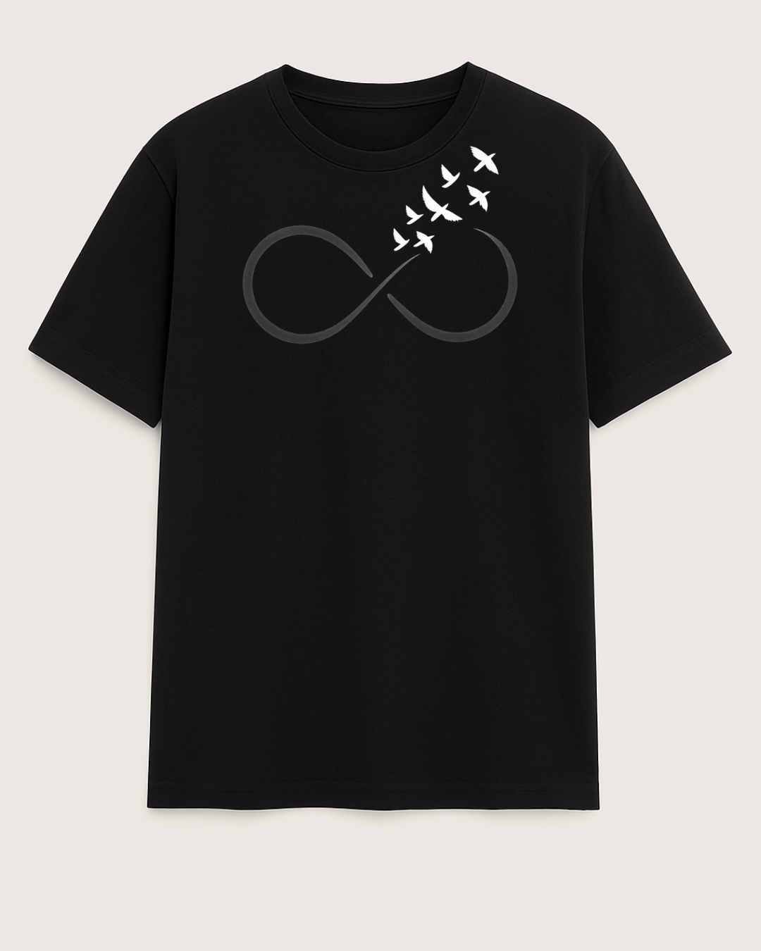 “Infinite Freedom” T-Shirt – Black Infinity Birds Design