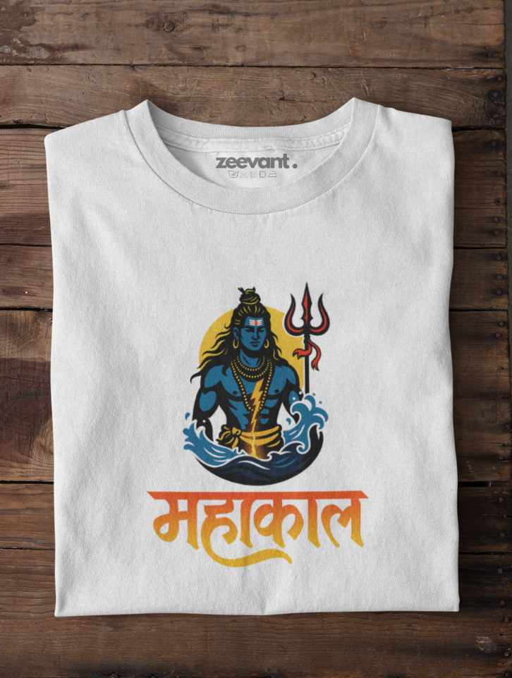 Mahakaal Short Sleeve T-Shirt- White & Blue