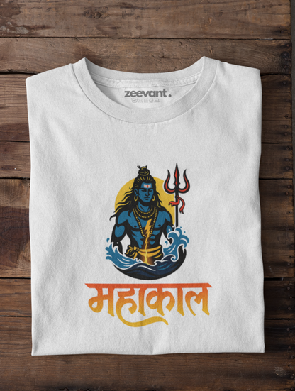 Mahakaal Short Sleeve T-Shirt- White & Blue