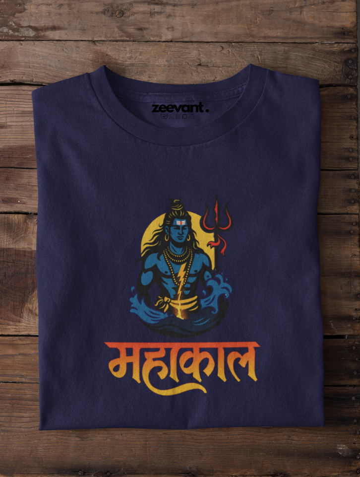 Mahakaal Short Sleeve T-Shirt- White & Blue