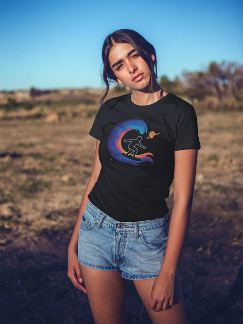 “Cosmic Wave Rider” T-Shirt – Space Surfer Edition