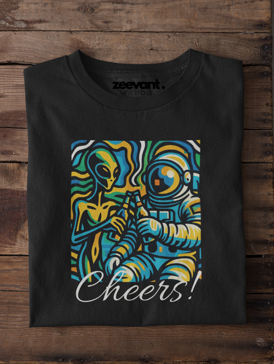 Cheers Alien & Astronaut Black Unisex Classic Crew T-Shirt
