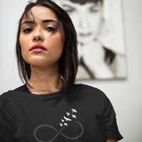 “Infinite Freedom” T-Shirt – Black Infinity Birds Design